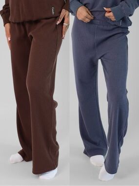 Bundle of 2 Pairs Comfrt Waffle Knit Lounge Pants in Cocoa and Stone Blue
